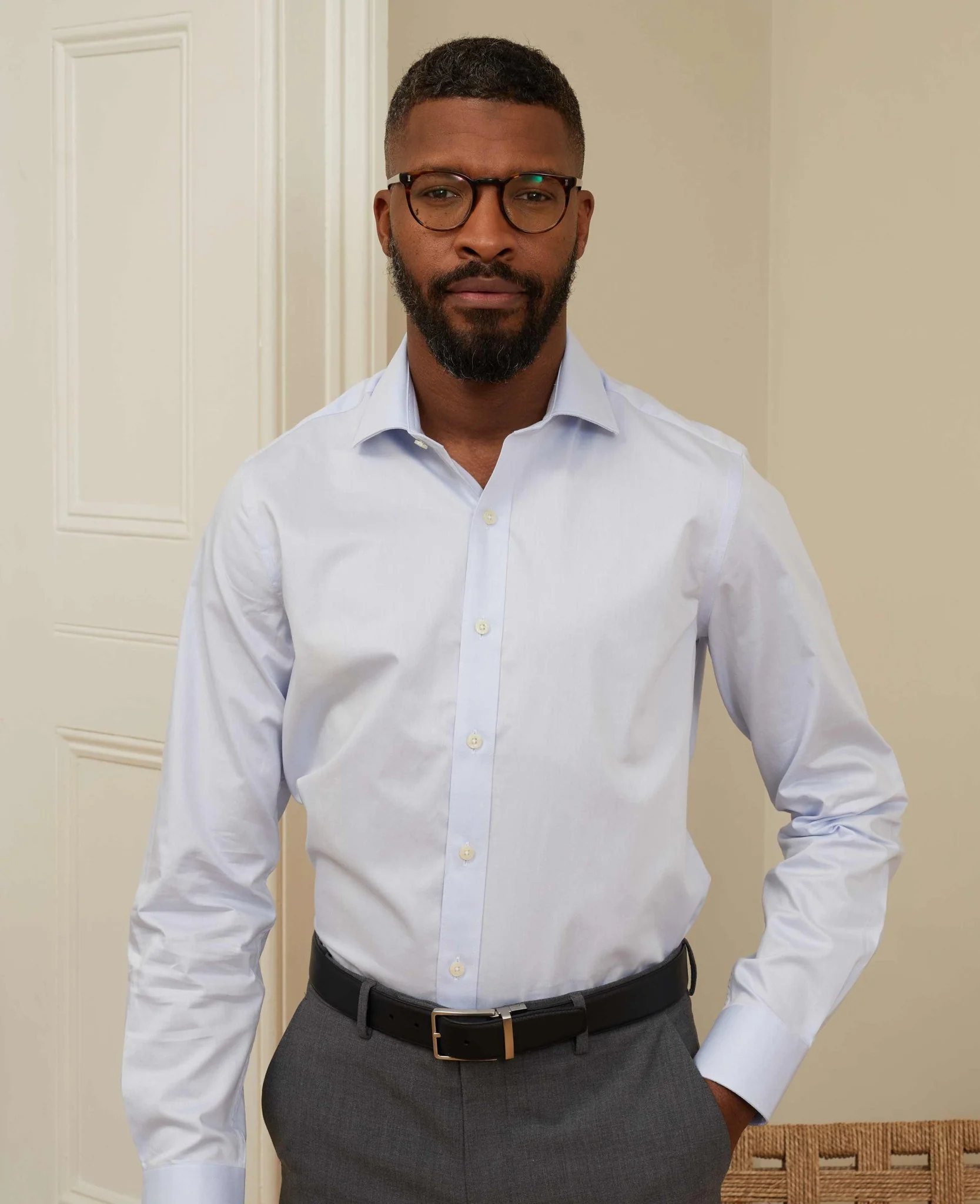 Sky Blue Twill Slim Fit Shirt W/ Cutaway Collar - Single or Double Cuff - Image 6