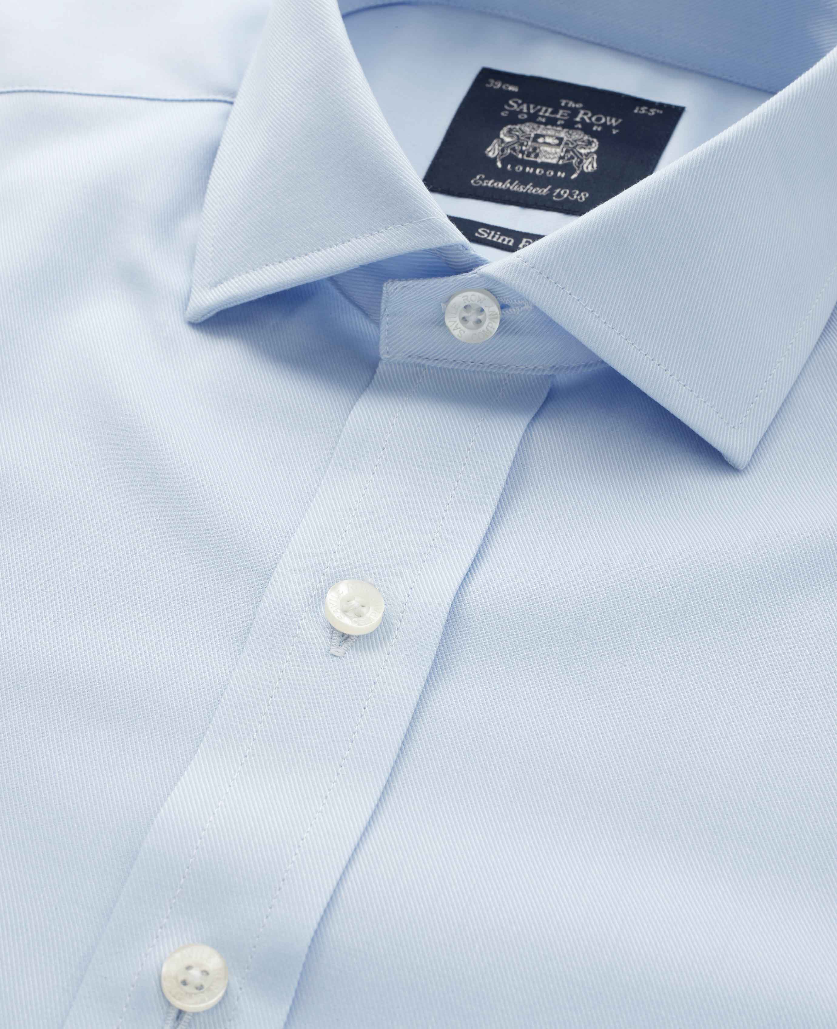 Sky Blue Twill Slim Fit Shirt W/ Cutaway Collar - Single or Double Cuff - Image 7