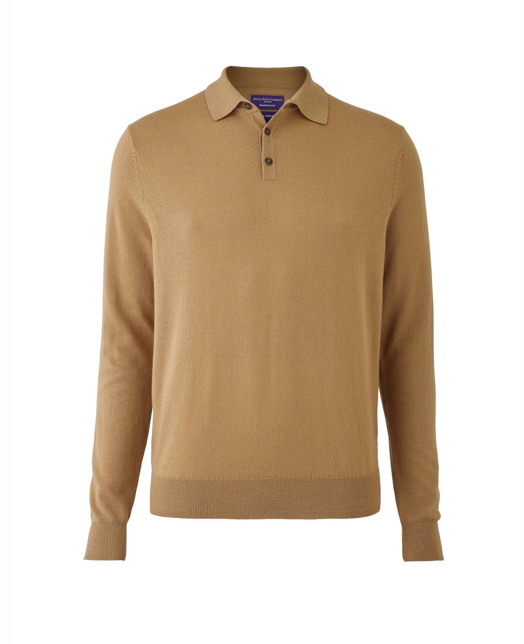 Tan Merino Wool Knitted Polo Shirt - Image 4