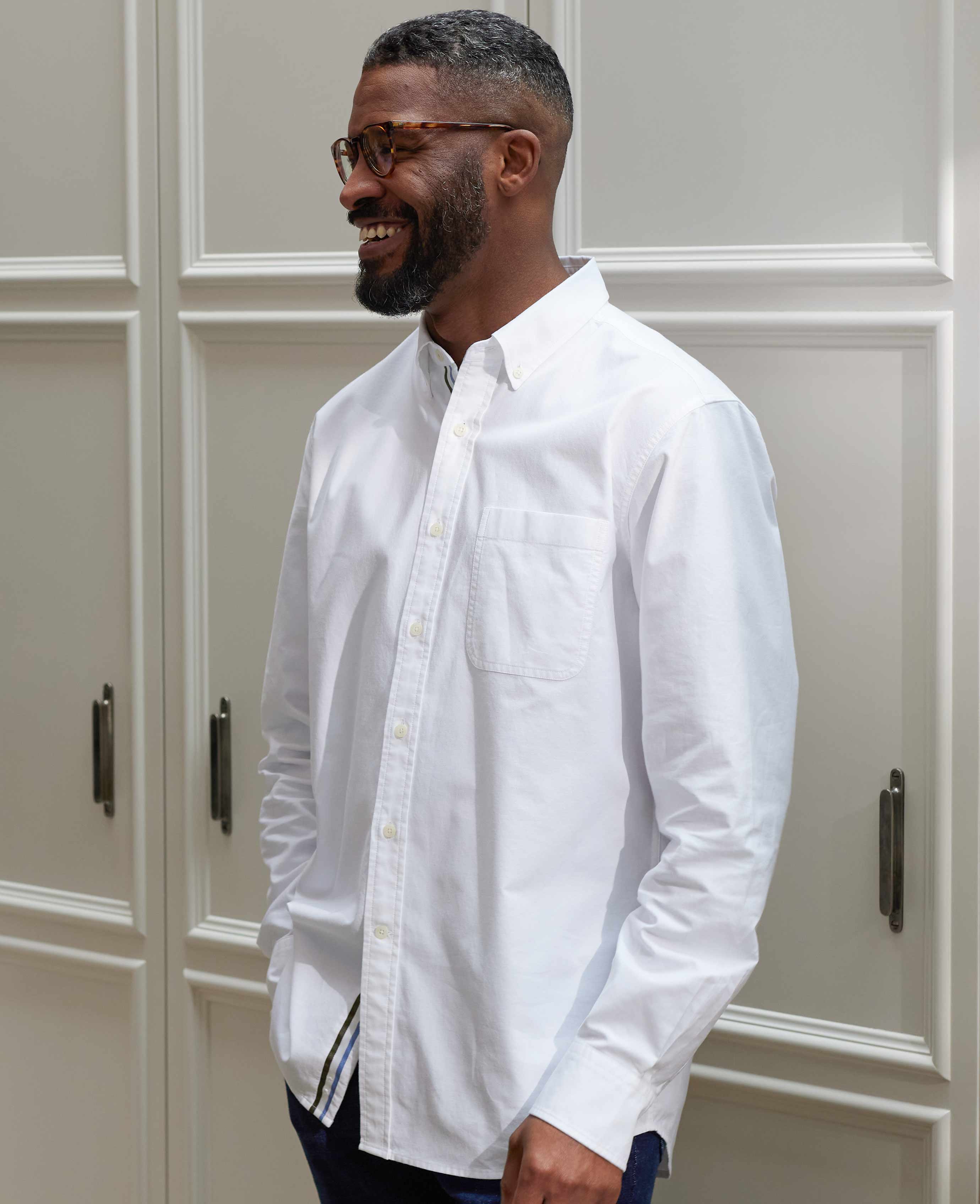 White Button-Down Classic Fit Oxford Shirt - Stripe Contrast Detail - Image 5