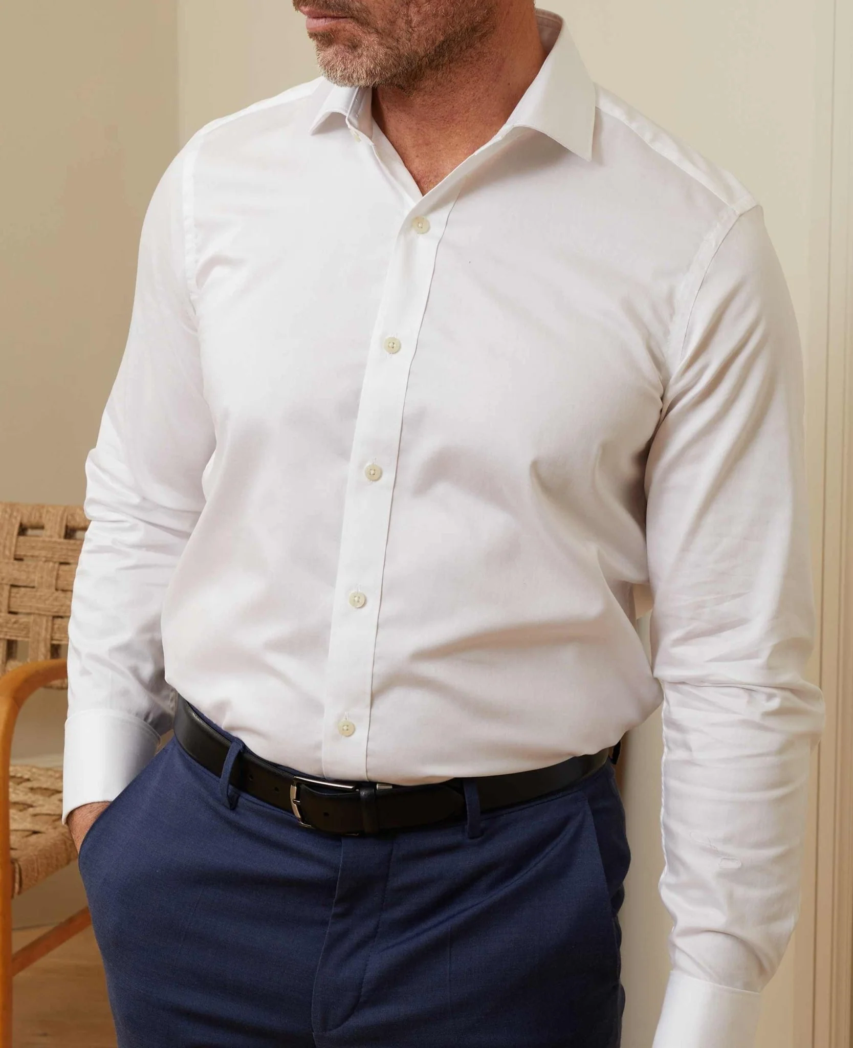 White Fine Twill Slim Fit Formal Shirt - Single or Double Cuff - Image 5