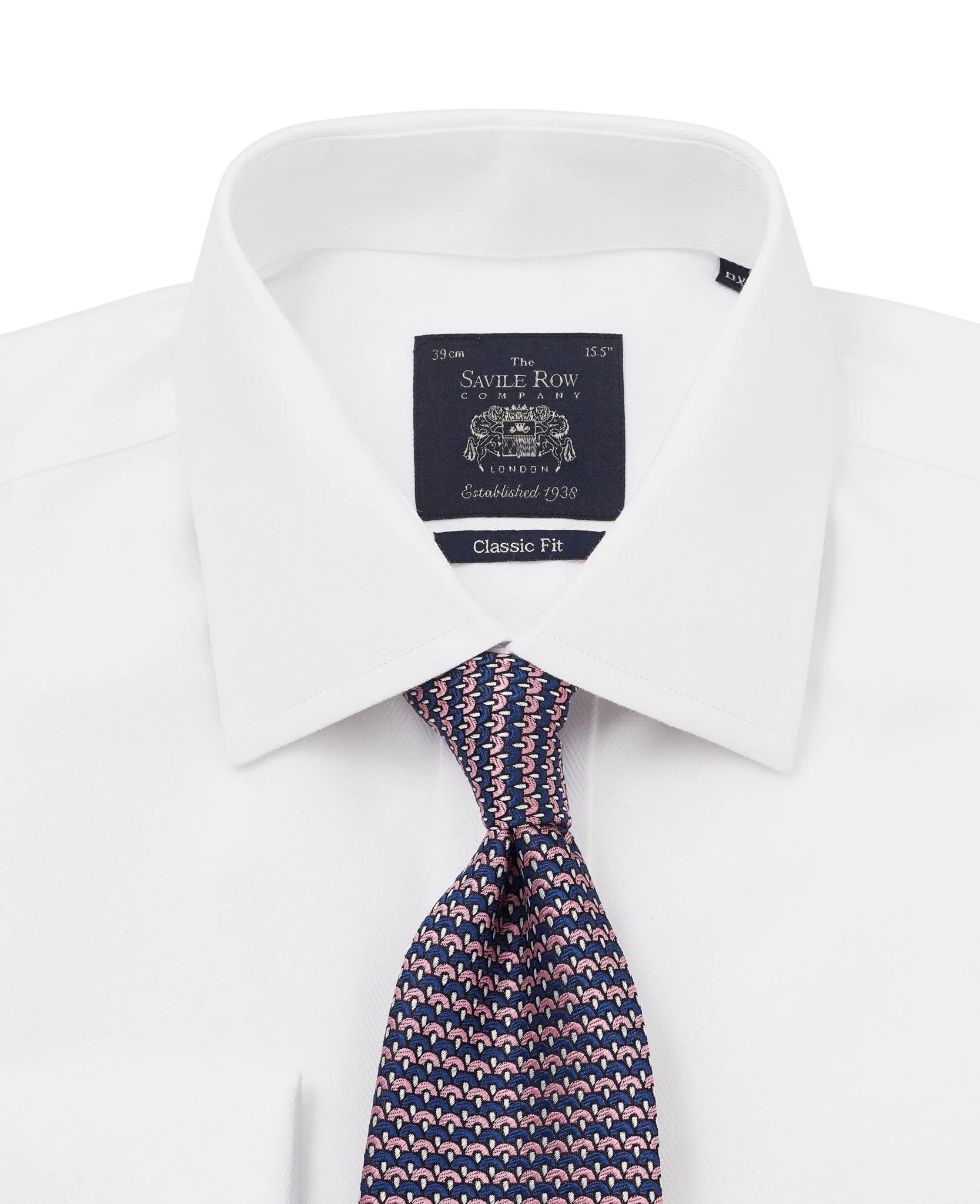 White Herringbone Classic Fit Non-Iron Formal Shirt - Double Cuff - Image 5