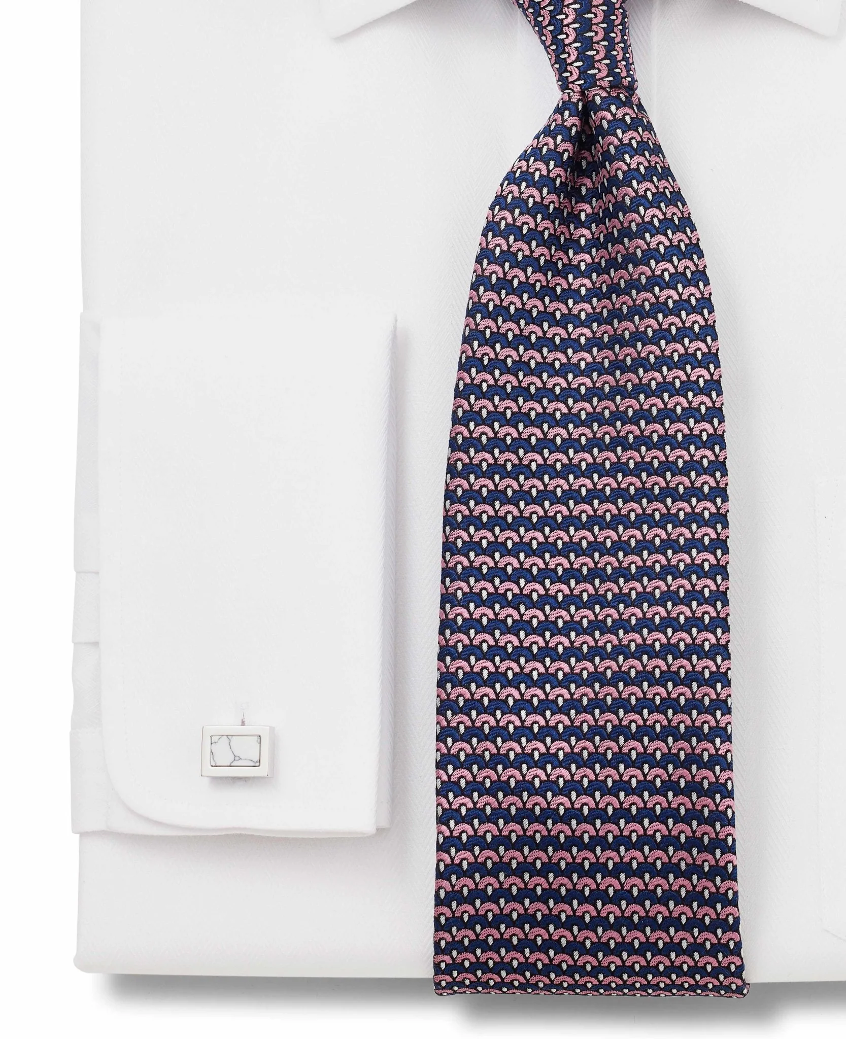 White Herringbone Classic Fit Non-Iron Formal Shirt - Double Cuff - Image 6