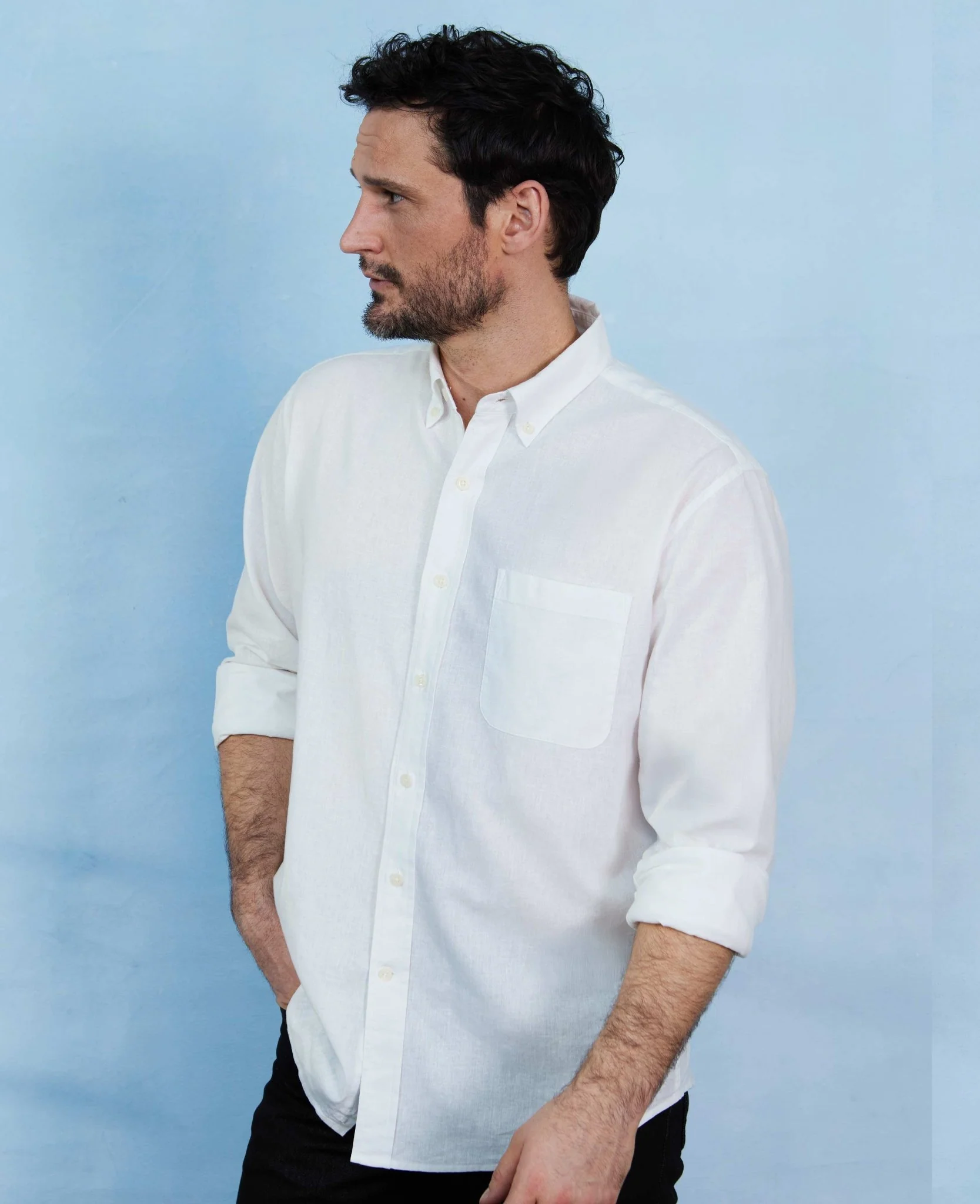 White Linen-Blend Classic Fit Casual Shirt - Image 6