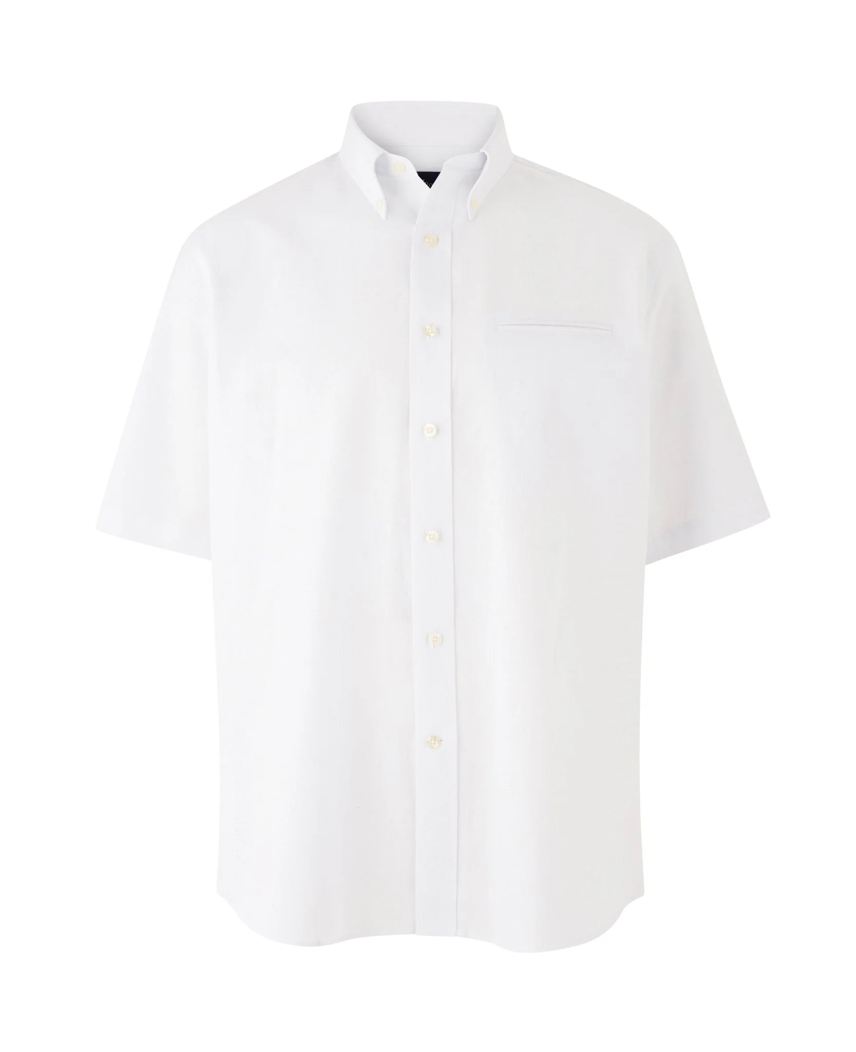White Linen-Blend Classic Fit Short Sleeve Shirt - Image 3
