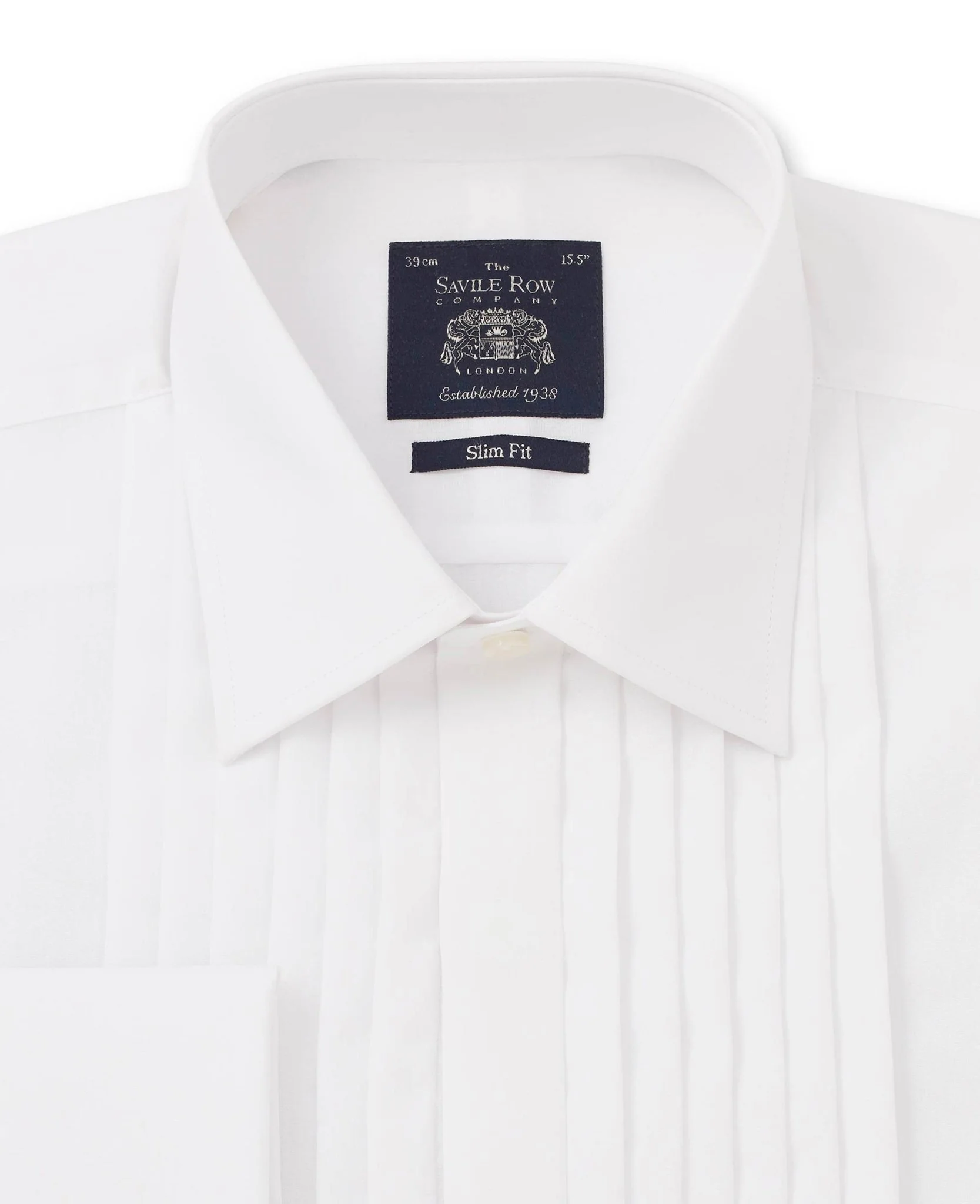 White Poplin Pleated Slim Fit Double Cuff Evening Formal Shirt - Image 3