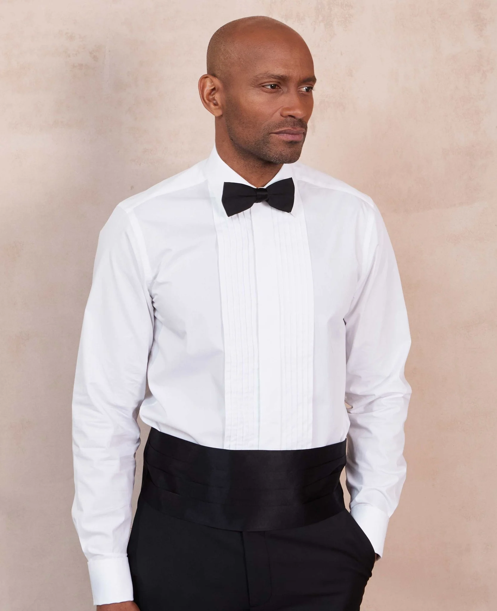 White Poplin Pleated Slim Fit Double Cuff Evening Formal Shirt - Image 4