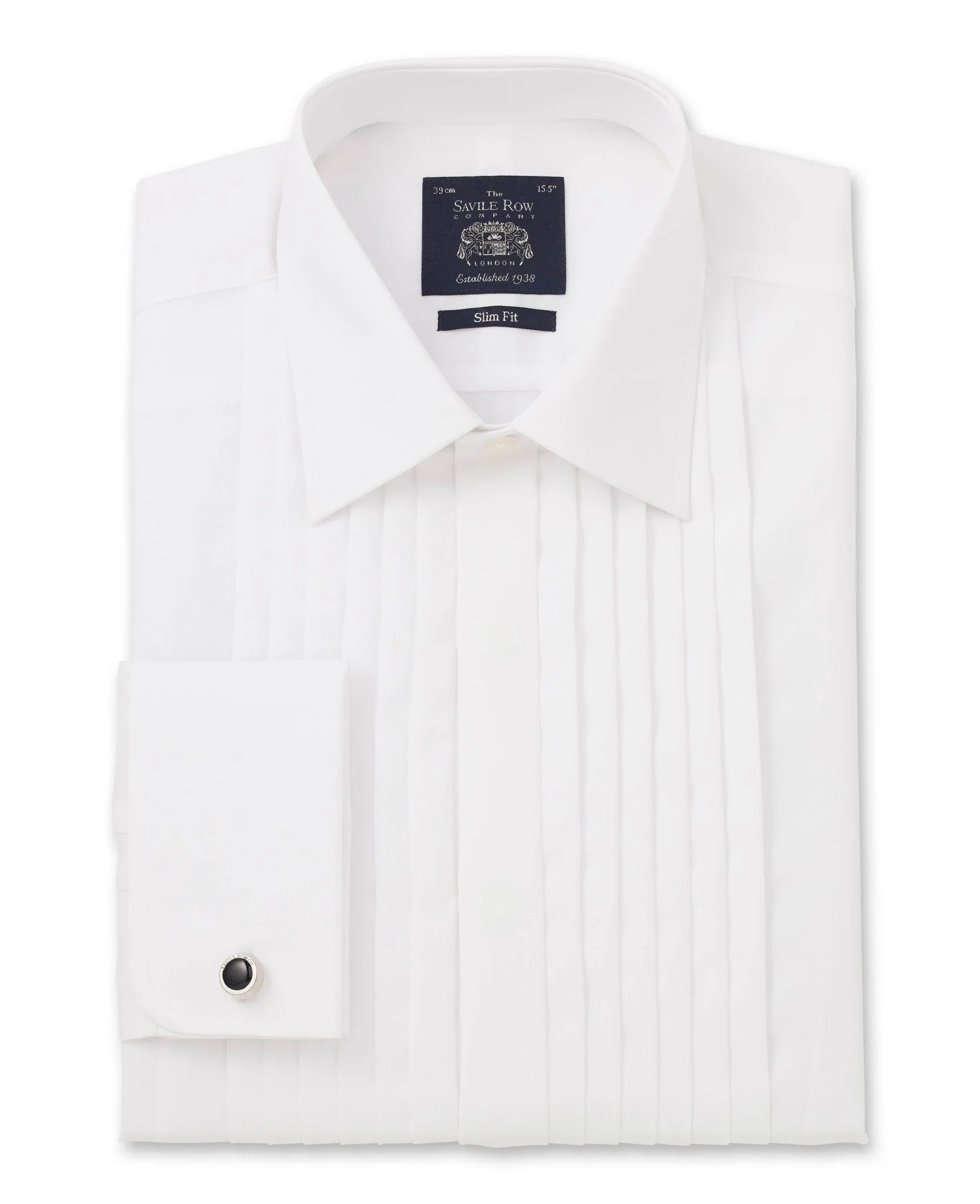 White Poplin Pleated Slim Fit Double Cuff Evening Formal Shirt - Image 5
