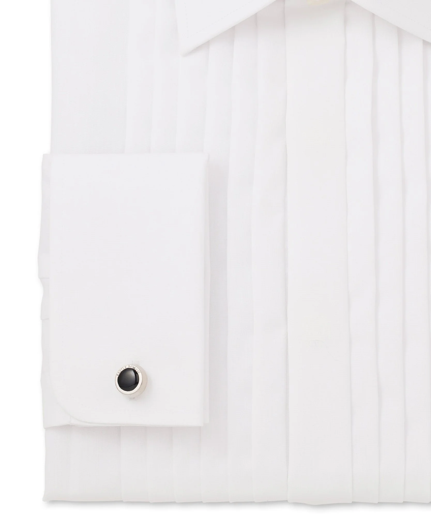 White Poplin Pleated Slim Fit Double Cuff Evening Formal Shirt - Image 6