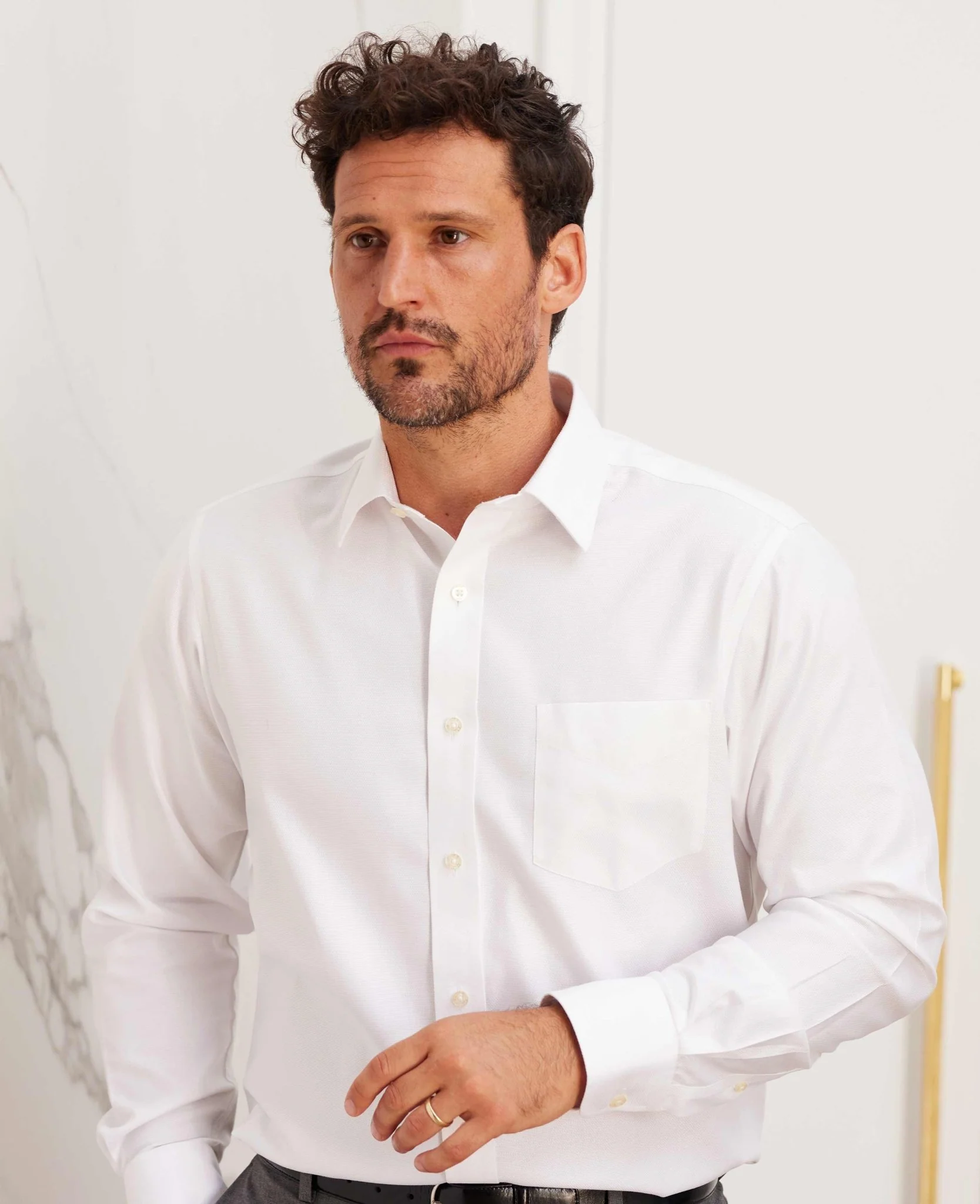 Non-Iron White Twill Windsor Collar Classic Fit Formal Shirt - Single Cuff - Image 3